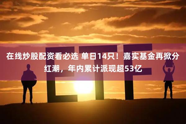 在线炒股配资看必选 单日14只！嘉实基金再掀分红潮，年内累计派现超53亿